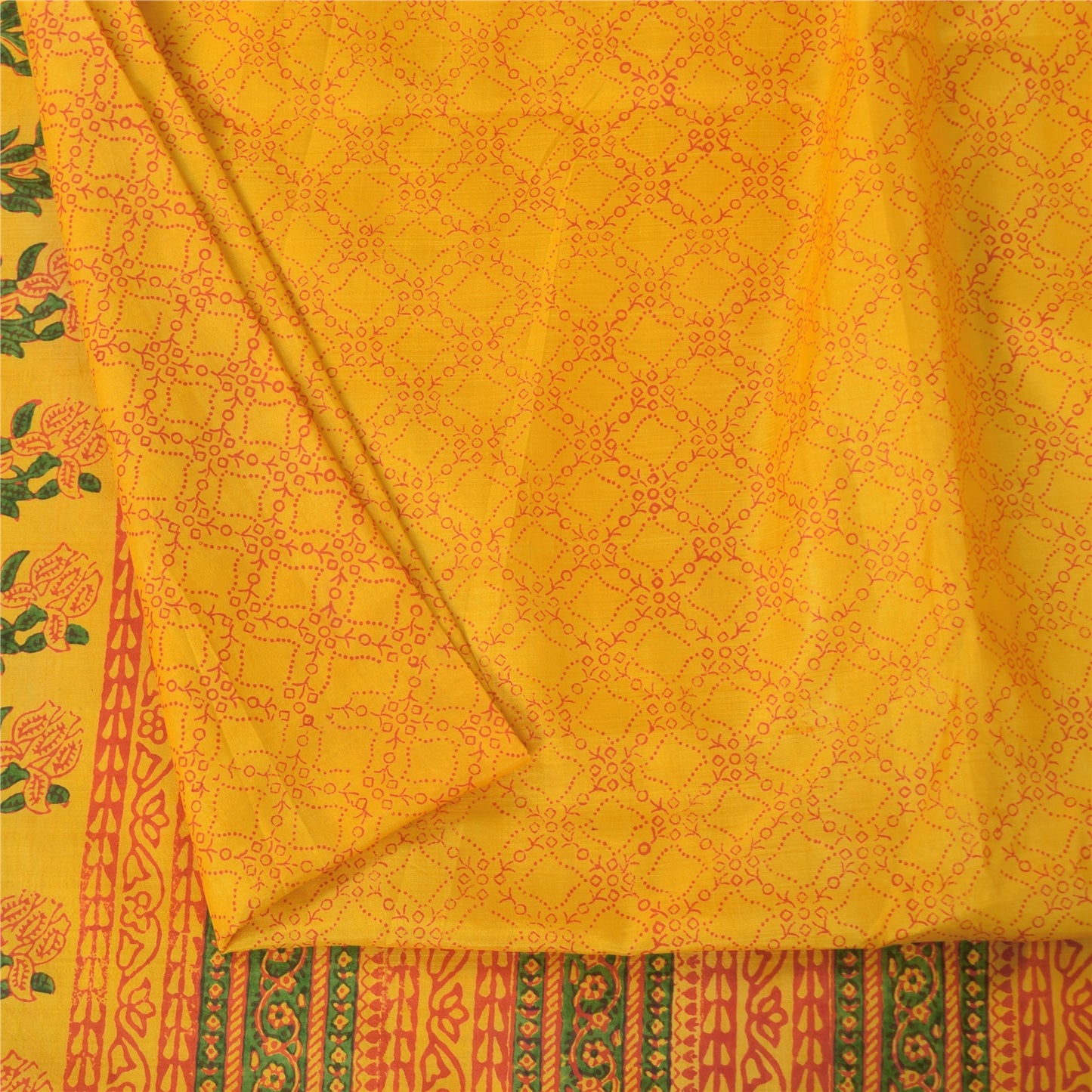 Санскритские винтажные сари желтое индийское чистое шелковое сари с принтом 5+ ярдов ткань для рукоделия