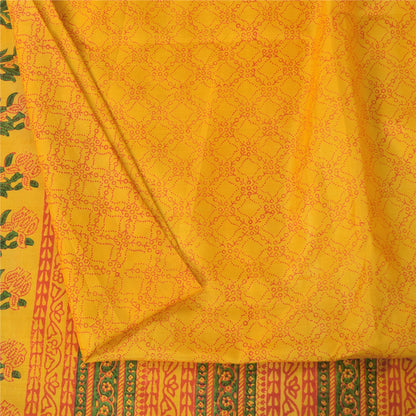 Санскритские винтажные сари желтое индийское чистое шелковое сари с принтом 5+ ярдов ткань для рукоделия