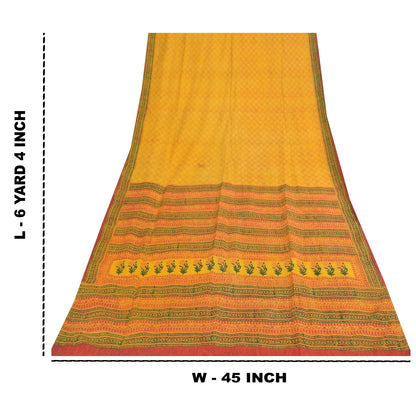 Санскритские винтажные сари желтое индийское чистое шелковое сари с принтом 5+ ярдов ткань для рукоделия
