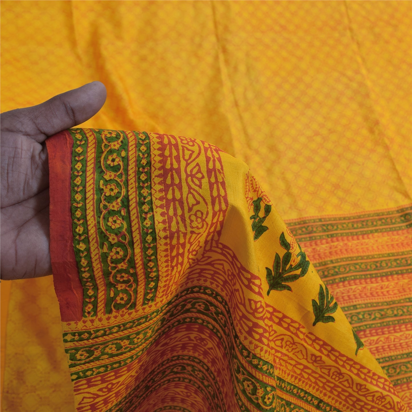 Санскритские винтажные сари желтое индийское чистое шелковое сари с принтом 5+ ярдов ткань для рукоделия