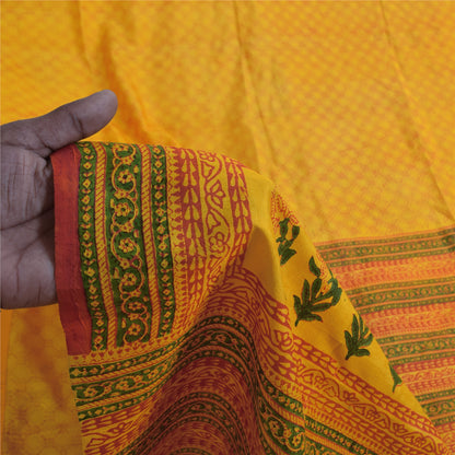 Санскритские винтажные сари желтое индийское чистое шелковое сари с принтом 5+ ярдов ткань для рукоделия