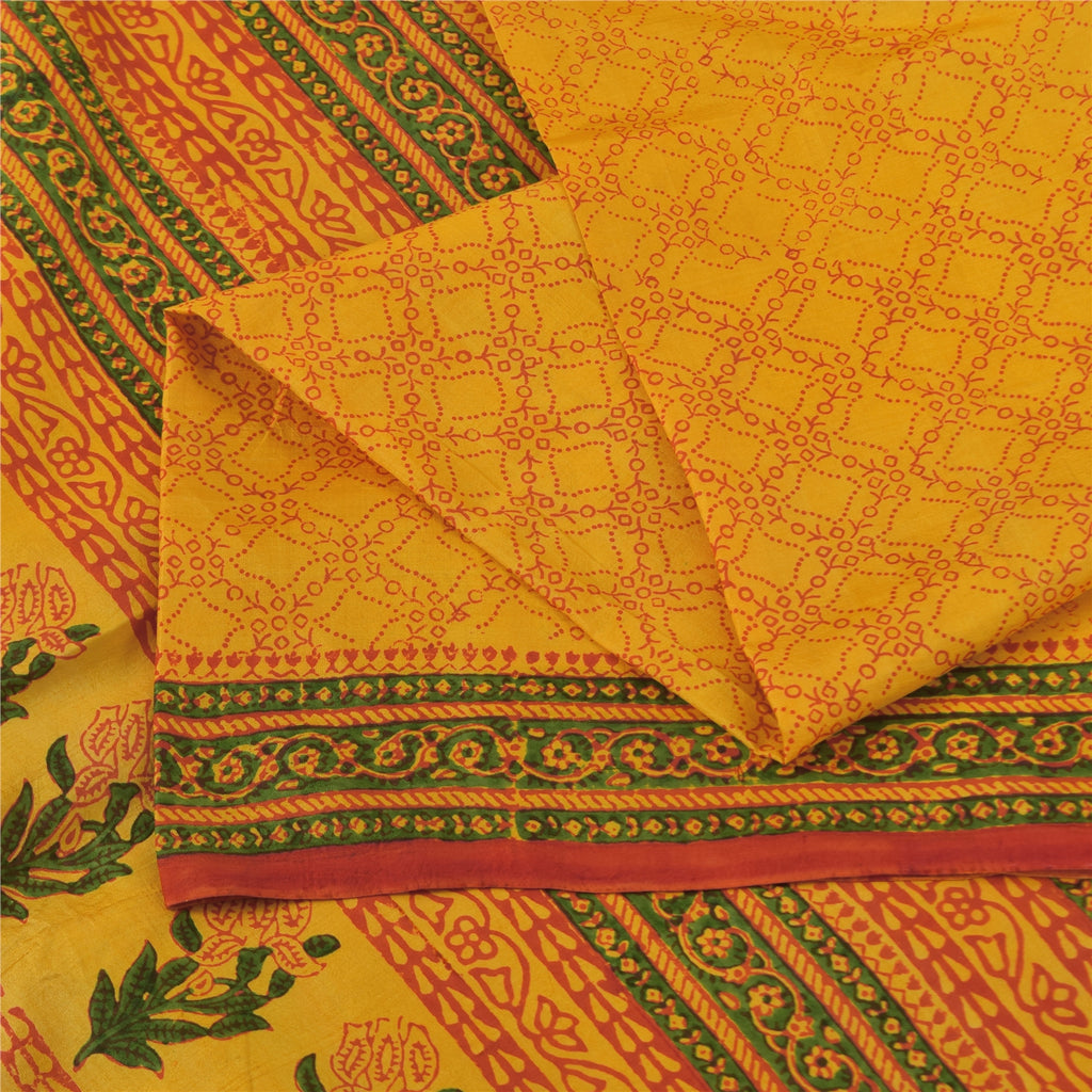 Санскритские винтажные сари желтое индийское чистое шелковое сари с принтом 5+ ярдов ткань для рукоделия