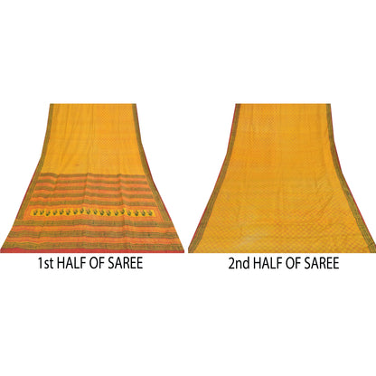 Санскритские винтажные сари желтое индийское чистое шелковое сари с принтом 5+ ярдов ткань для рукоделия