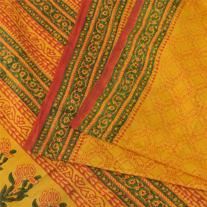 Санскритские винтажные сари желтое индийское чистое шелковое сари с принтом 5+ ярдов ткань для рукоделия
