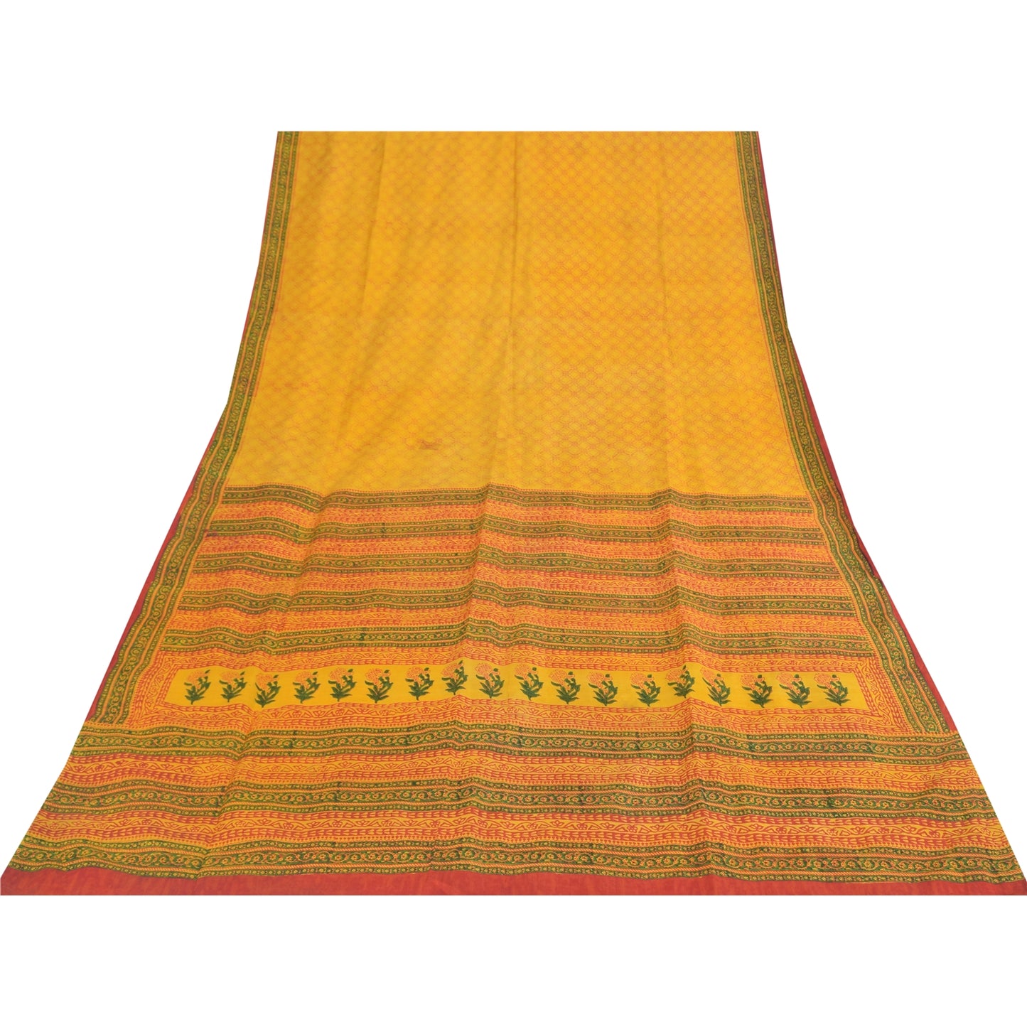 Санскритские винтажные сари желтое индийское чистое шелковое сари с принтом 5+ ярдов ткань для рукоделия