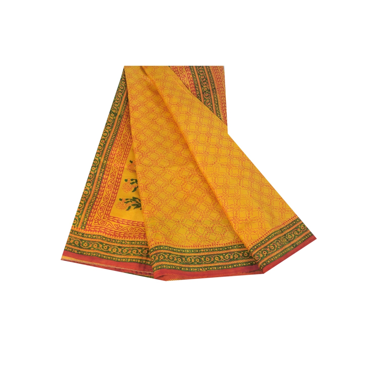 Санскритские винтажные сари желтое индийское чистое шелковое сари с принтом 5+ ярдов ткань для рукоделия