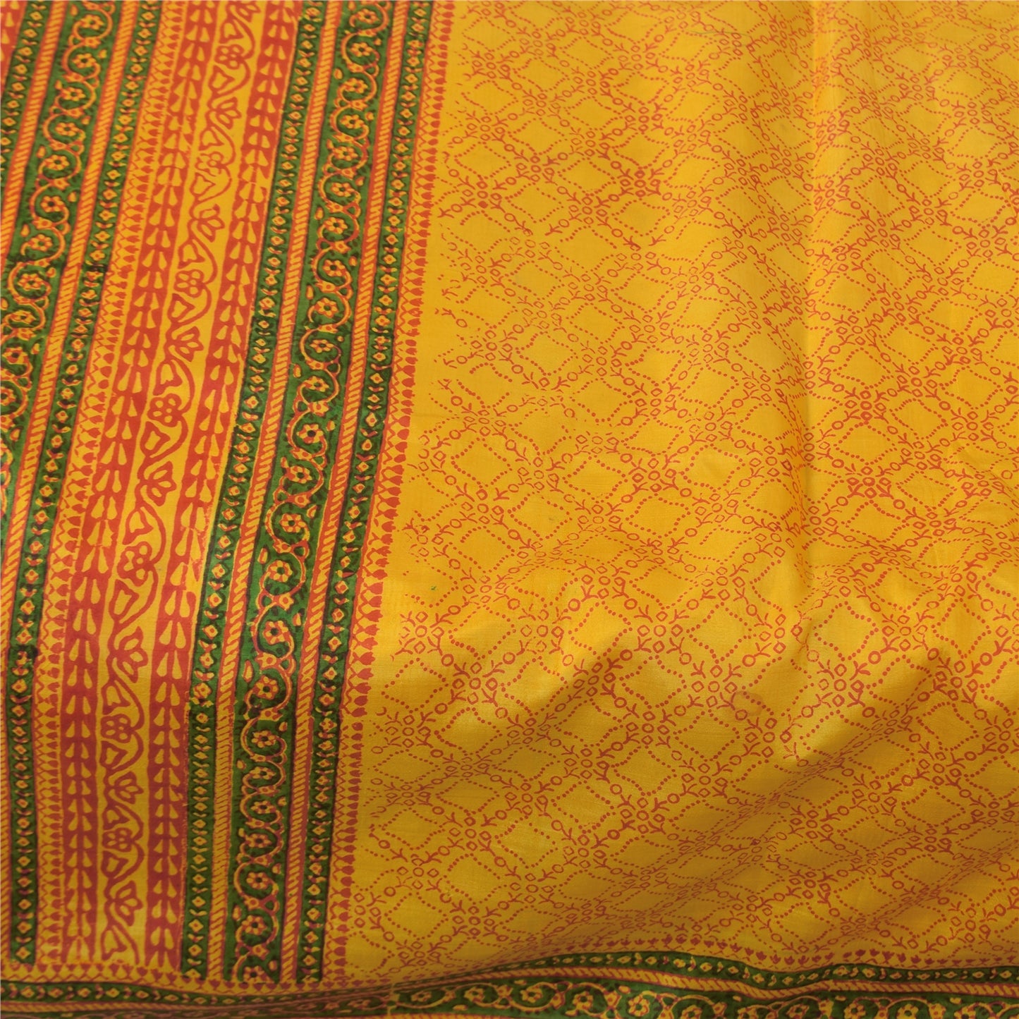 Санскритские винтажные сари желтое индийское чистое шелковое сари с принтом 5+ ярдов ткань для рукоделия