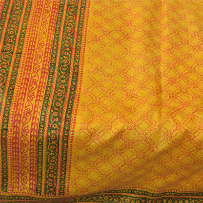 Санскритские винтажные сари желтое индийское чистое шелковое сари с принтом 5+ ярдов ткань для рукоделия