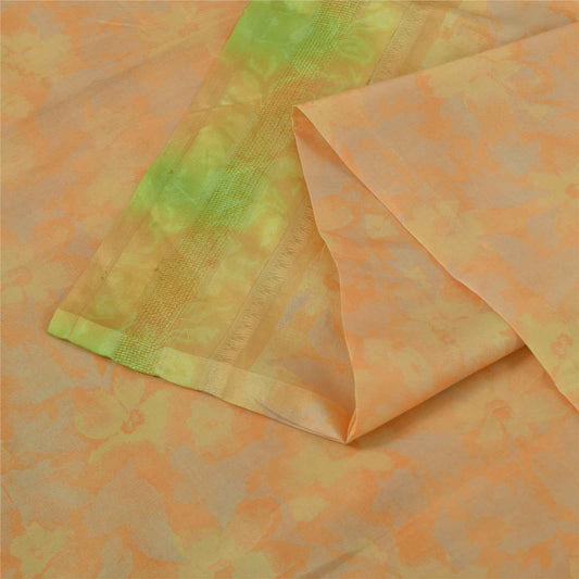 Sanskriti Vintage Sarees Orange 100% Pure Silk Printed Sari 5+yd Craft Fabric