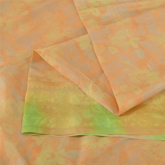 Sanskriti Vintage Sarees Orange 100% Pure Silk Printed Sari 5+yd Craft Fabric
