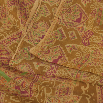 Sanskriti Vintage Sarees Heena-Green Pure Silk Printed Sari 6+yd Craft Fabric