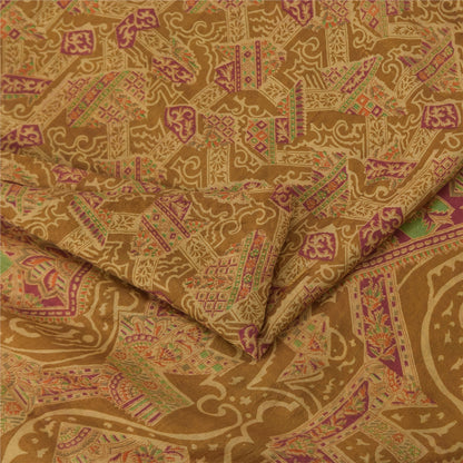 Sanskriti Vintage Sarees Heena-Green Pure Silk Printed Sari 6+yd Craft Fabric
