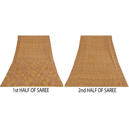 Sanskriti Vintage Sarees Heena-Green Pure Silk Printed Sari 6+yd Craft Fabric