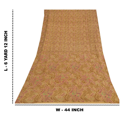 Sanskriti Vintage Sarees Heena-Green Pure Silk Printed Sari 6+yd Craft Fabric