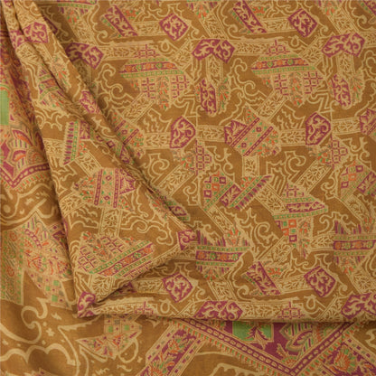 Sanskriti Vintage Sarees Heena-Green Pure Silk Printed Sari 6+yd Craft Fabric