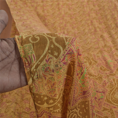 Sanskriti Vintage Sarees Heena-Green Pure Silk Printed Sari 6+yd Craft Fabric