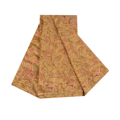 Sanskriti Vintage Sarees Heena-Green Pure Silk Printed Sari 6+yd Craft Fabric