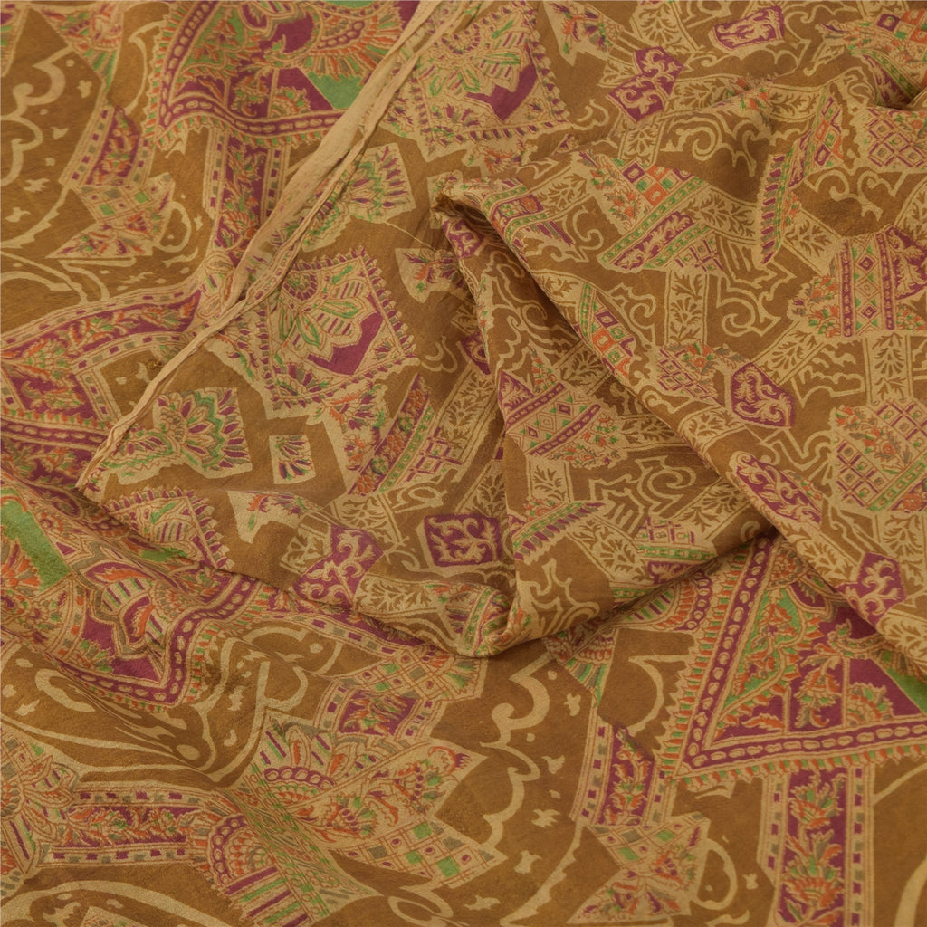 Sanskriti Vintage Sarees Heena-Green Pure Silk Printed Sari 6+yd Craft Fabric