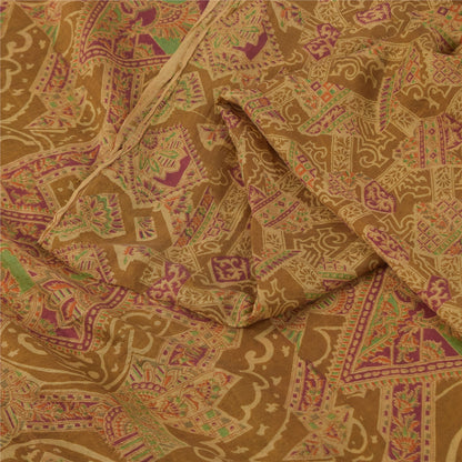 Sanskriti Vintage Sarees Heena-Green Pure Silk Printed Sari 6+yd Craft Fabric