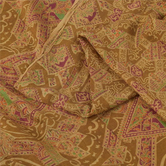 Sanskriti Vintage Sarees Heena-Green Pure Silk Printed Sari 6+yd Craft Fabric