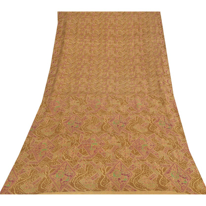 Sanskriti Vintage Sarees Heena-Green Pure Silk Printed Sari 6+yd Craft Fabric