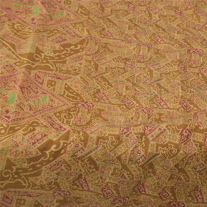 Sanskriti Vintage Sarees Heena-Green Pure Silk Printed Sari 6+yd Craft Fabric