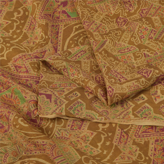 Sanskriti Vintage Sarees Heena-Green Pure Silk Printed Sari 6+yd Craft Fabric