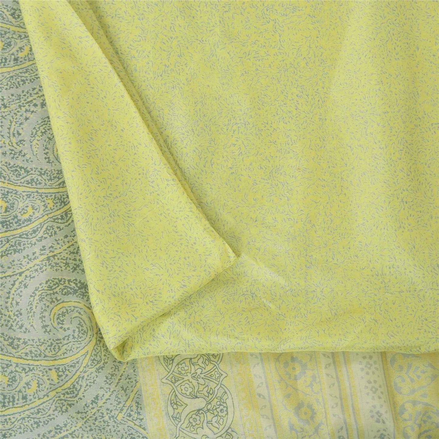 Sanskriti Vintage Sarees Green 100% Pure Silk Printed Sari 6+yd Craft Fabric