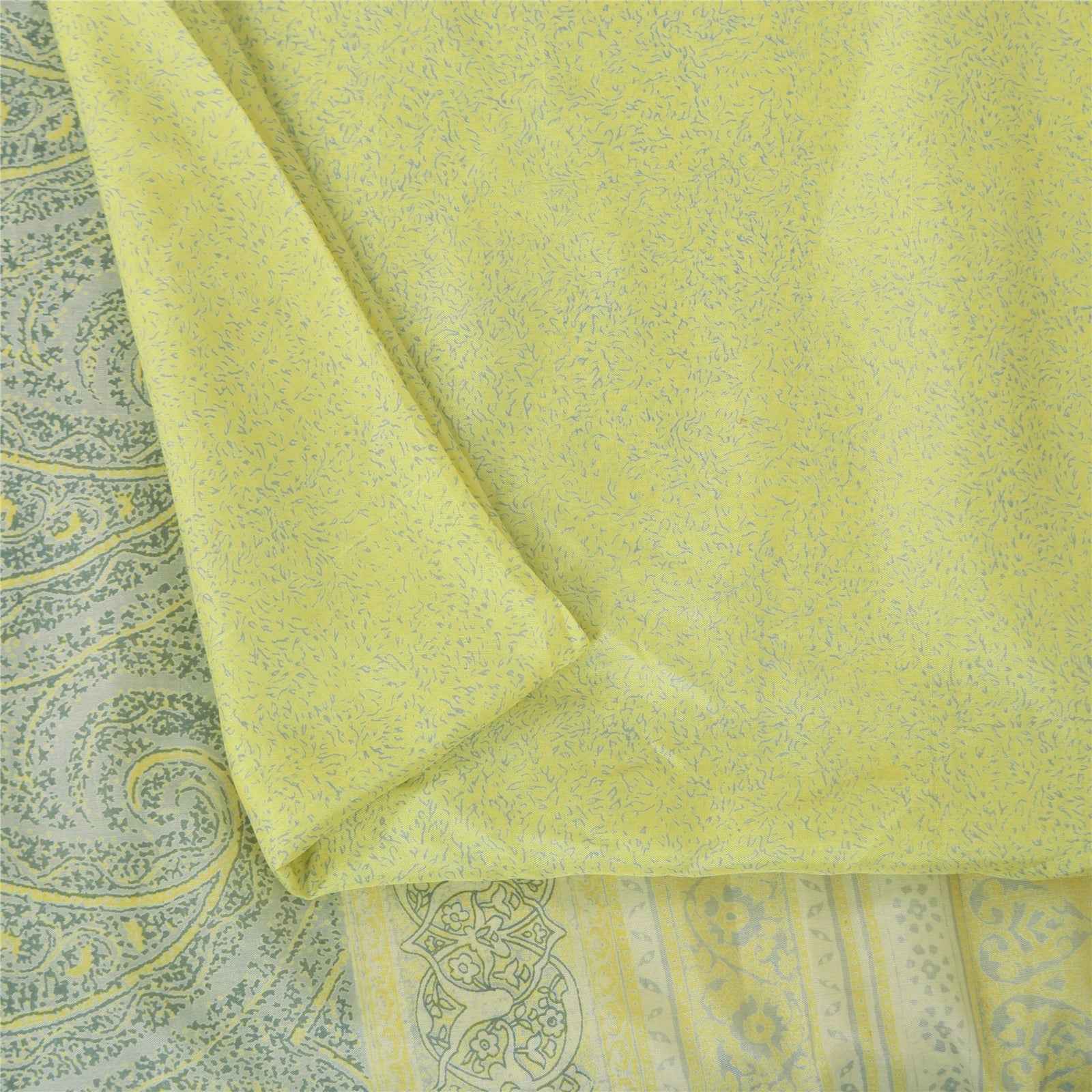 Sanskriti Vintage Sarees Green 100% Pure Silk Printed Sari 6+yd Craft Fabric