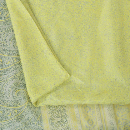 Sanskriti Vintage Sarees Green 100% Pure Silk Printed Sari 6+yd Craft Fabric