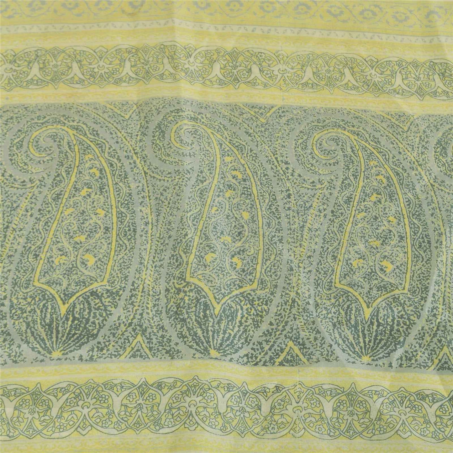 Sanskriti Vintage Sarees Green 100% Pure Silk Printed Sari 6+yd Craft Fabric