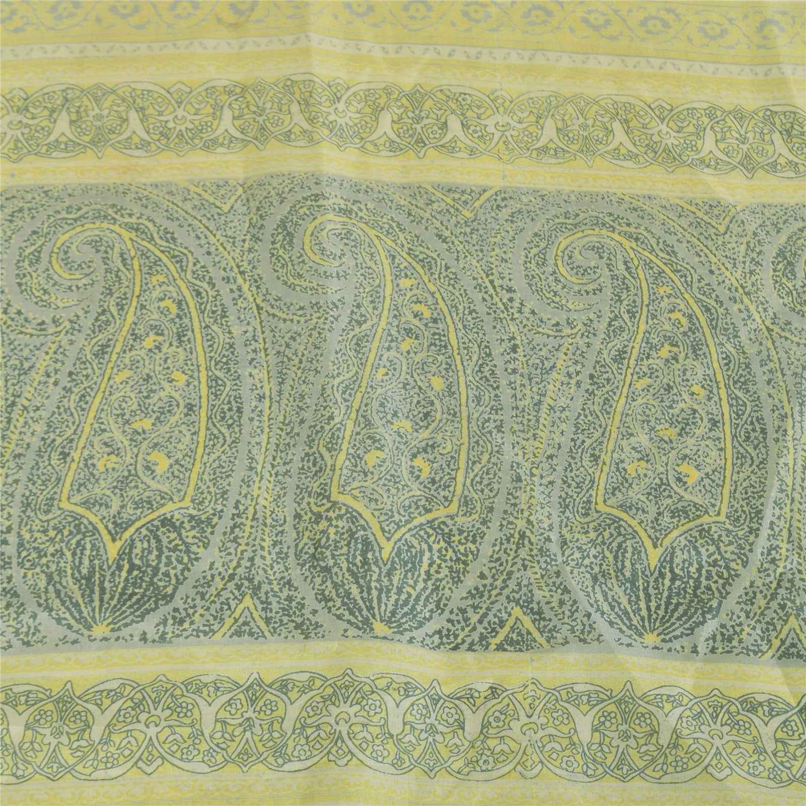 Sanskriti Vintage Sarees Green 100% Pure Silk Printed Sari 6+yd Craft Fabric