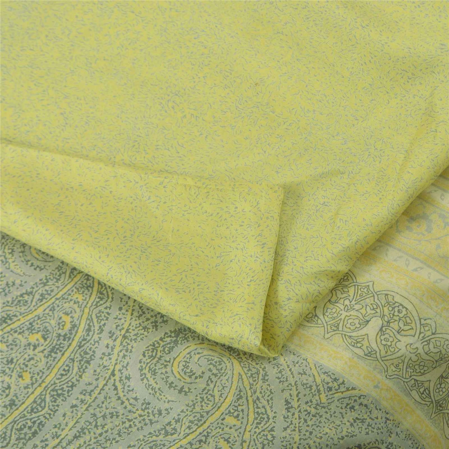 Sanskriti Vintage Sarees Green 100% Pure Silk Printed Sari 6+yd Craft Fabric