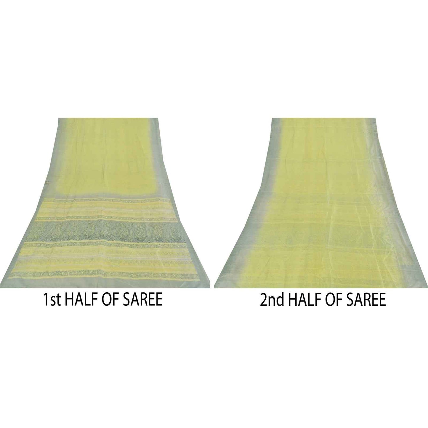 Sanskriti Vintage Sarees Green 100% Pure Silk Printed Sari 6+yd Craft Fabric