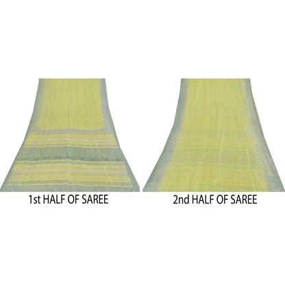 Sanskriti Vintage Sarees Green 100% Pure Silk Printed Sari 6+yd Craft Fabric