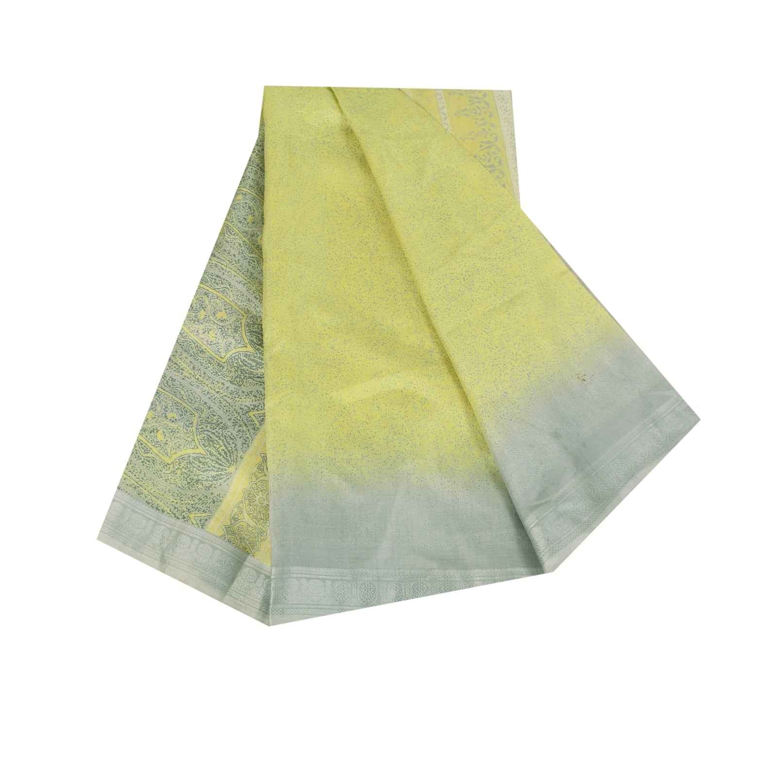 Sanskriti Vintage Sarees Green 100% Pure Silk Printed Sari 6+yd Craft Fabric