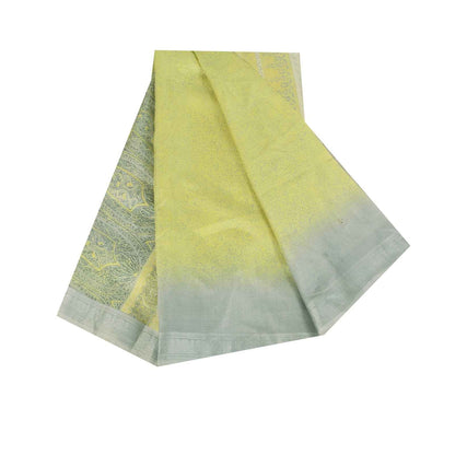 Sanskriti Vintage Sarees Green 100% Pure Silk Printed Sari 6+yd Craft Fabric