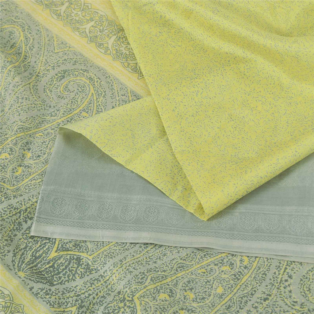 Sanskriti Vintage Sarees Green 100% Pure Silk Printed Sari 6+yd Craft Fabric