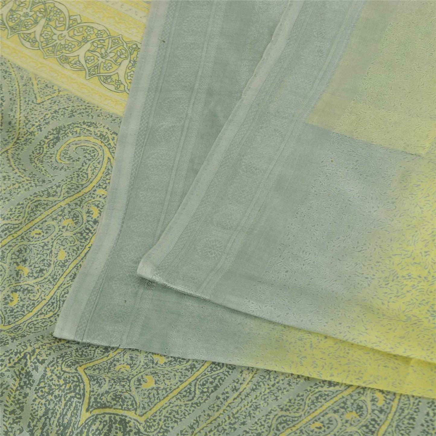 Sanskriti Vintage Sarees Green 100% Pure Silk Printed Sari 6+yd Craft Fabric