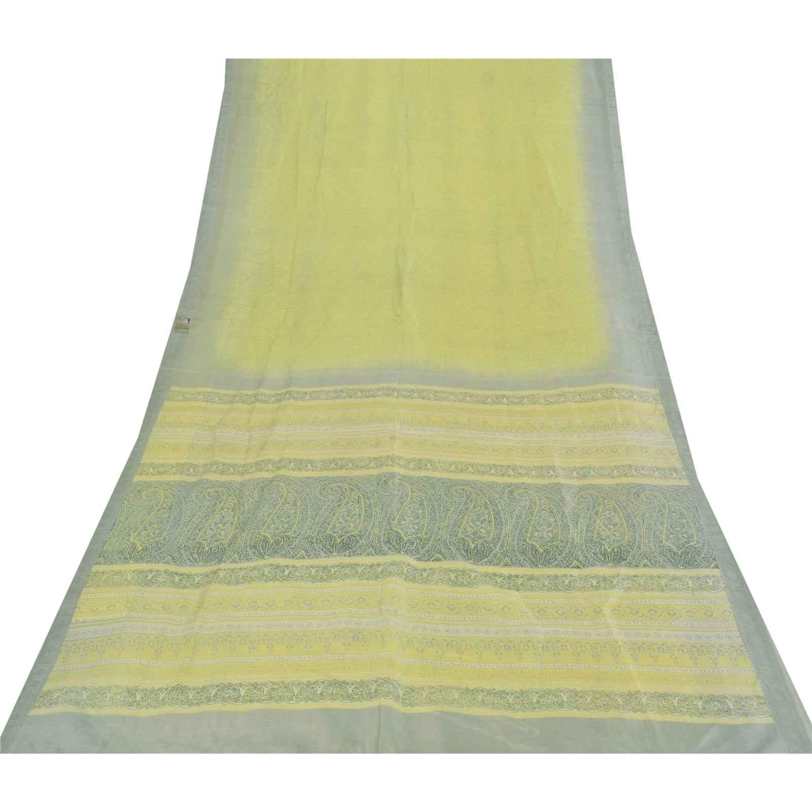 Sanskriti Vintage Sarees Green 100% Pure Silk Printed Sari 6+yd Craft Fabric