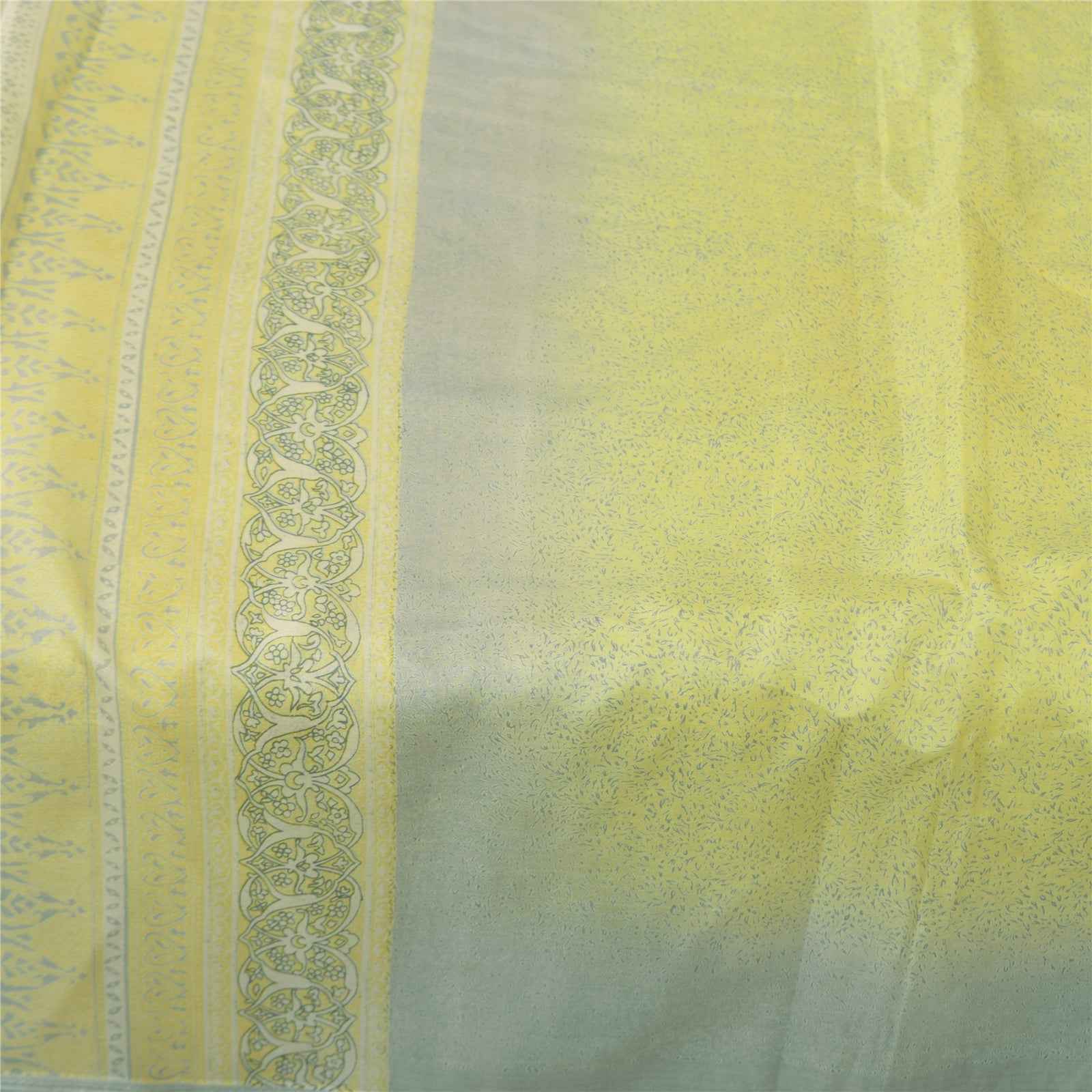 Sanskriti Vintage Sarees Green 100% Pure Silk Printed Sari 6+yd Craft Fabric