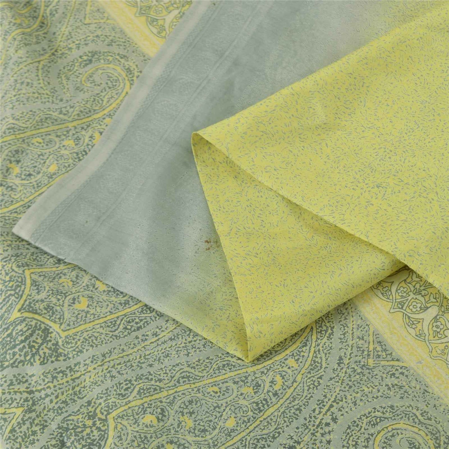 Sanskriti Vintage Sarees Green 100% Pure Silk Printed Sari 6+yd Craft Fabric