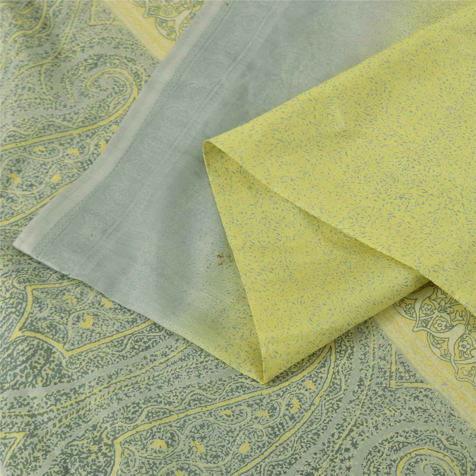 Sanskriti Vintage Sarees Green 100% Pure Silk Printed Sari 6+yd Craft Fabric