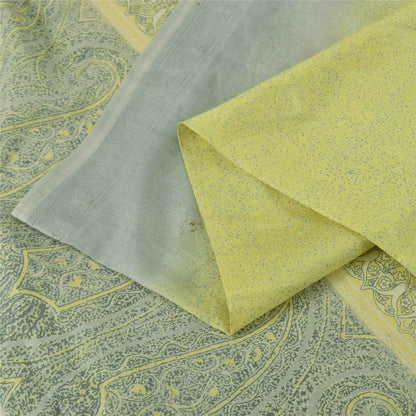 Sanskriti Vintage Sarees Green 100% Pure Silk Printed Sari 6+yd Craft Fabric