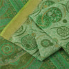 Sanskriti Vintage Sarees Green Zari Border Pure Silk Printed Sari 5+yd Fabric