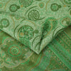 Sanskriti Vintage Sarees Green Zari Border Pure Silk Printed Sari 5+yd Fabric