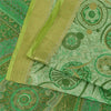 Sanskriti Vintage Sarees Green Zari Border Pure Silk Printed Sari 5+yd Fabric