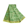 Sanskriti Vintage Sarees Green Zari Border Pure Silk Printed Sari 5+yd Fabric