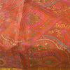 Sanskriti Vintage Sarees Orange Pure Silk Zari Border Printed Sari 6+yd Fabric
