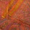 Sanskriti Vintage Sarees Orange Pure Silk Zari Border Printed Sari 6+yd Fabric